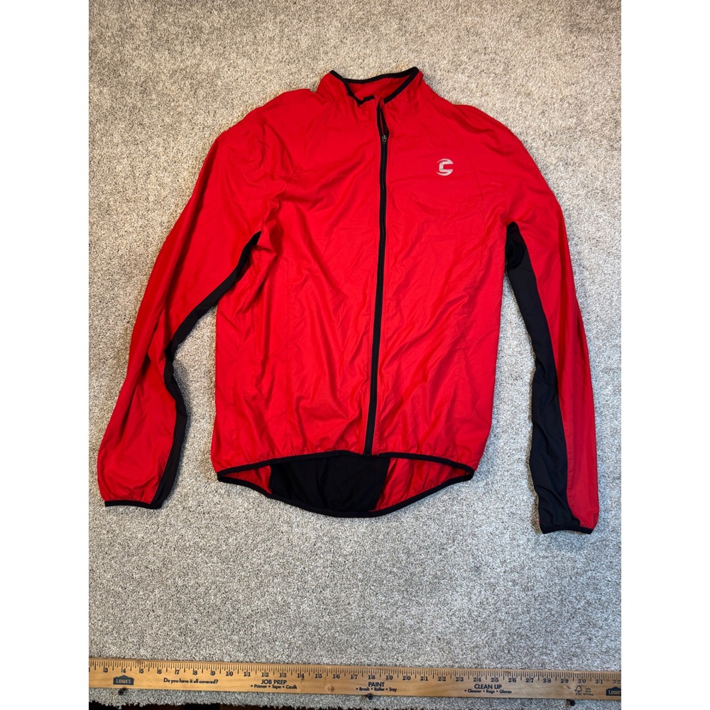 Cannondale Mens Red Black Cycling Jacket Windbreaker Large Full Zip Reflective